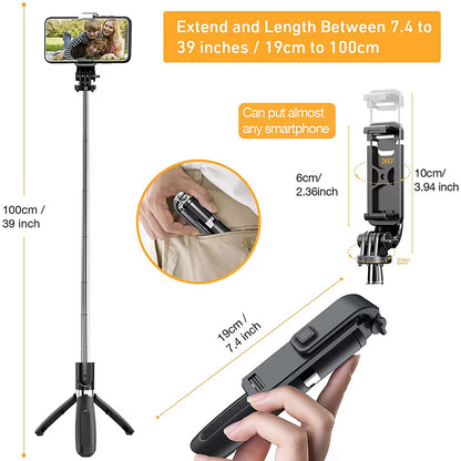 Selfie Stick Bluetooth Techsuit L02, Universal, Svart