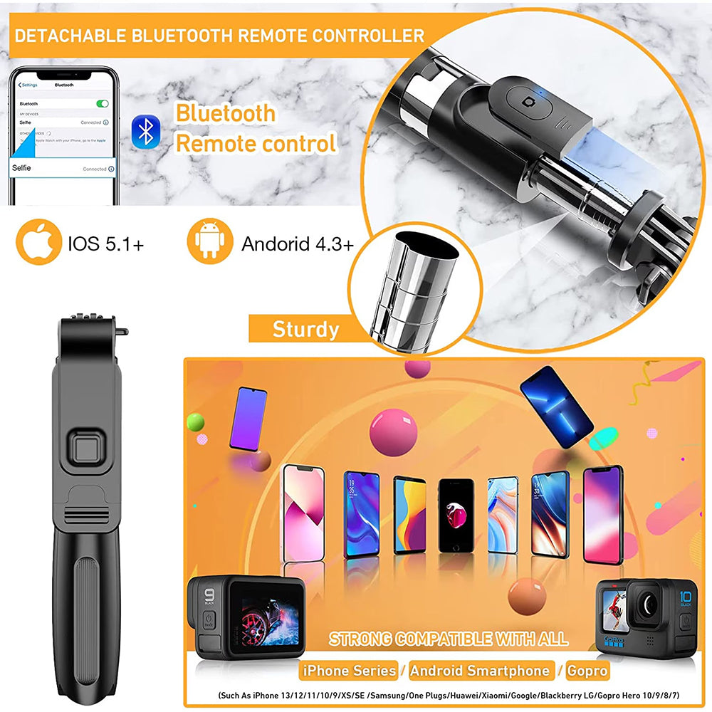 Selfie Stick Bluetooth Techsuit L02, Universal, Svart