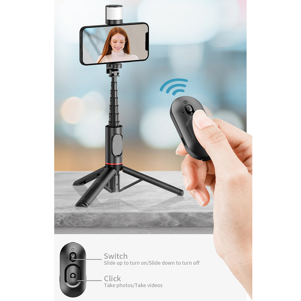 Selfie Stick Bluetooth Techsuit Q12S, Universal, Svart