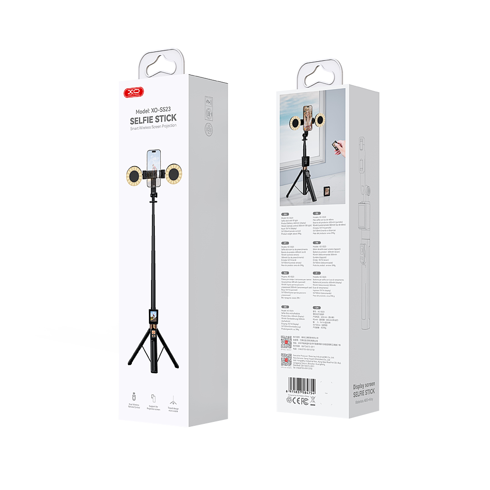 Selfie Stick Bluetooth XO Design SS23 Dual Lights, Universal, Svart