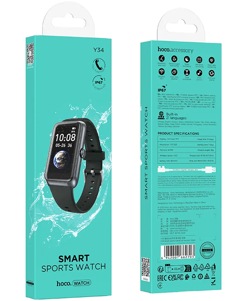 Smartwatch HOCO Y34 Call, Svart