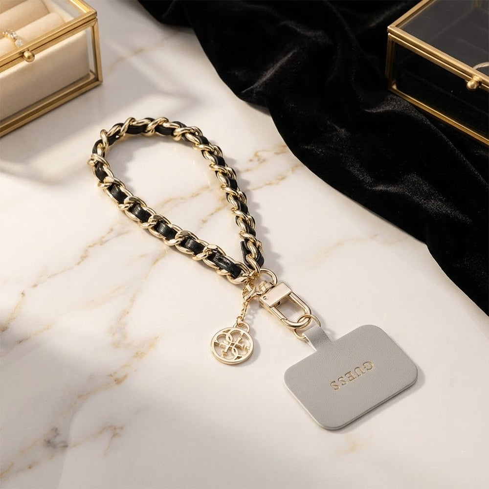 Guess Saffiano 4G Charm Telefonlanyard, Svart