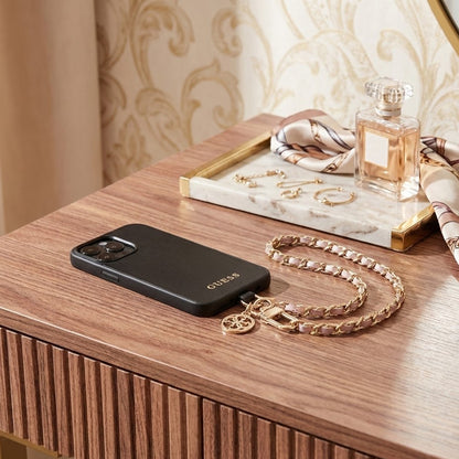 Guess Saffiano 4G Charm Telefonlanyard, Svart