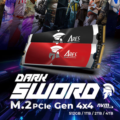 Solid State Drive (SSD) Dato Ares Dark Sword, NVME 1.4, PCIE Gen4x4, 1TB, Röd ARSDSR-1TB