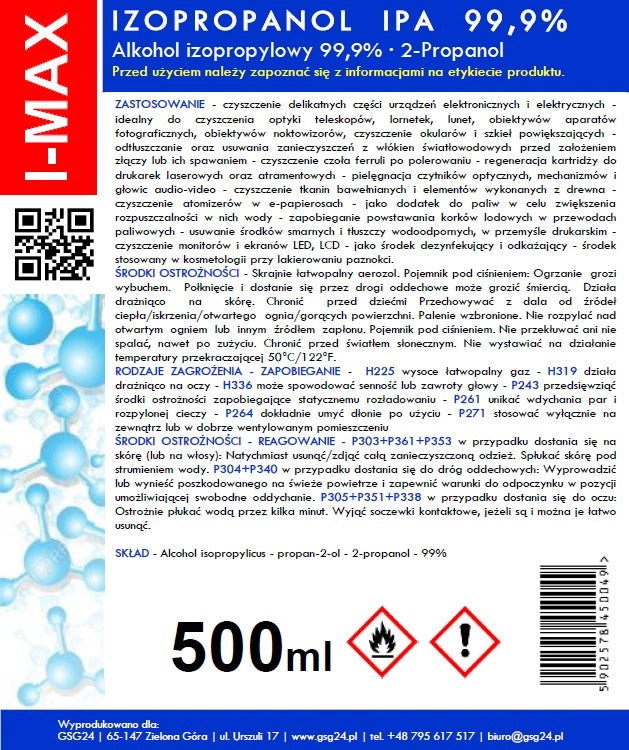 Spray Rengöring Isopropylalkohol GSG24 I-Max, 500ml