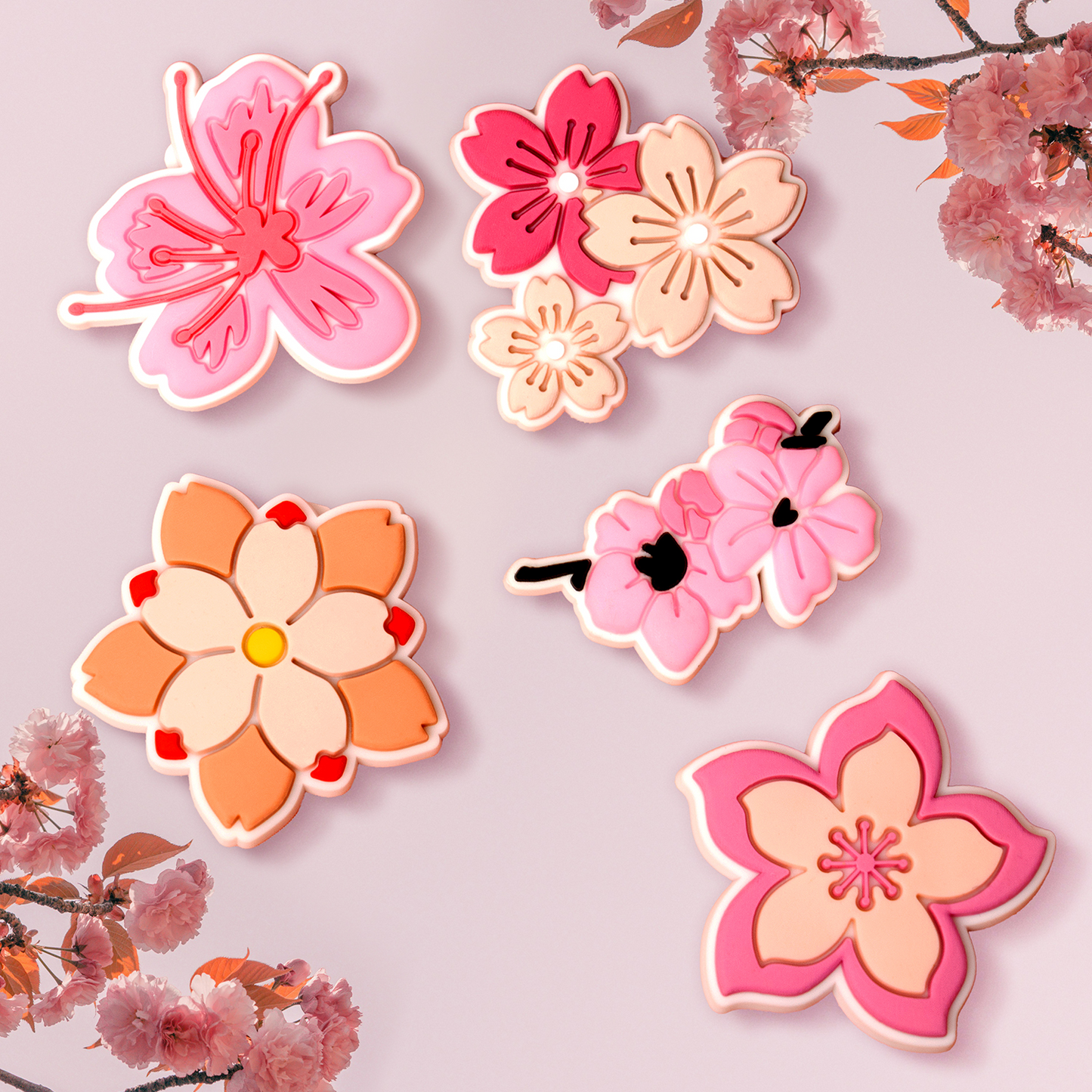 3D OEM Sticker Pink Blossom för Telefon-/Tabletfodral, Set om 5 stycken, Flerfärgad