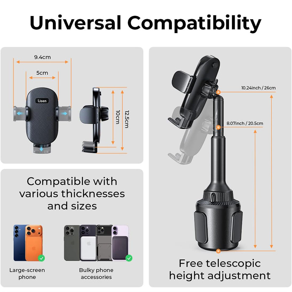 Bilhållare Lisen, 4.7 tum - 7.2 tum, Svart YL0220100001