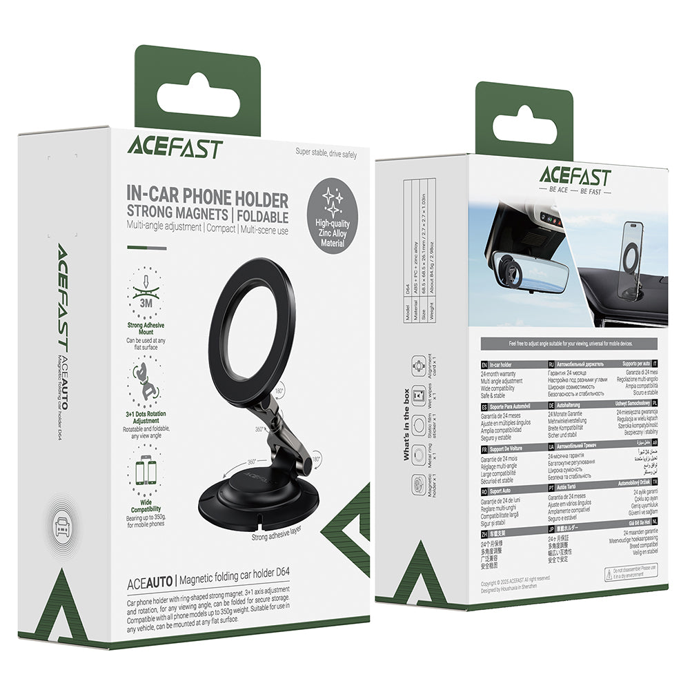 Magnetisk Bilhållare Acefast D64, Universal, Svart