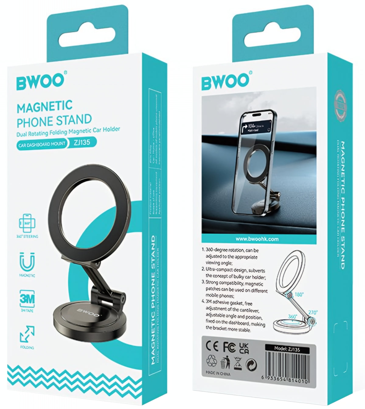 Magnetisk Bilhållare BWOO ZJ135, Universal, Svart