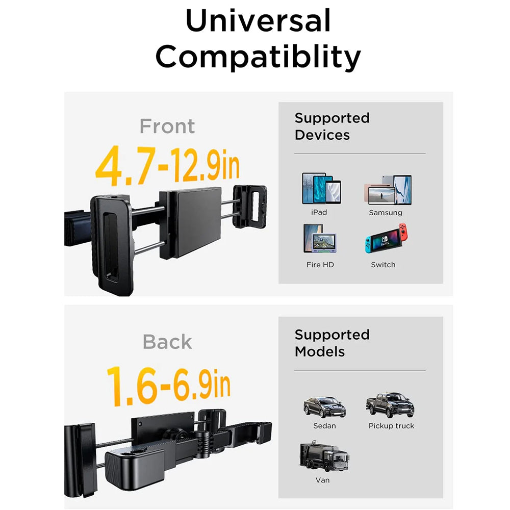 Lisen Headrest Car Holder for Phone / Tablet, 4.7inch - 12.9inch, Black YL0221030002