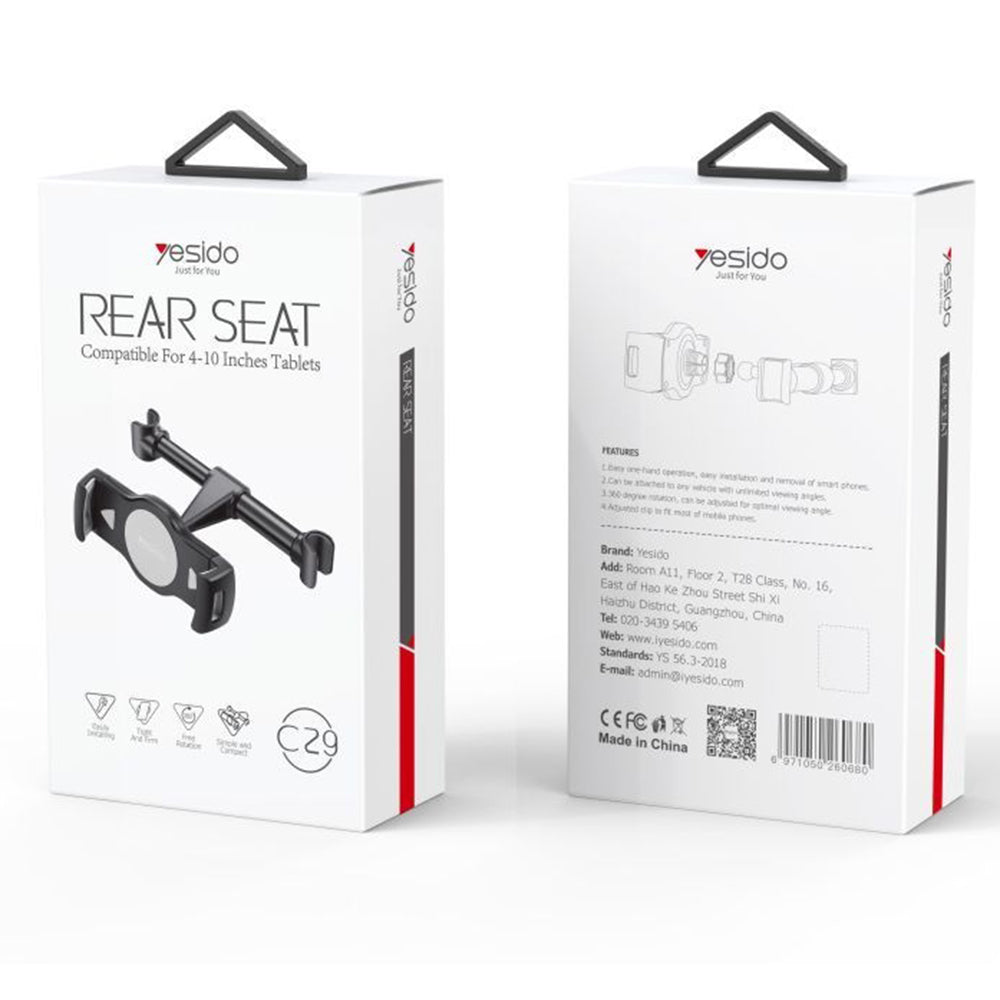 Bilhållare för nackstöd Yesido C29, 4 tum - 10 tum, Svart