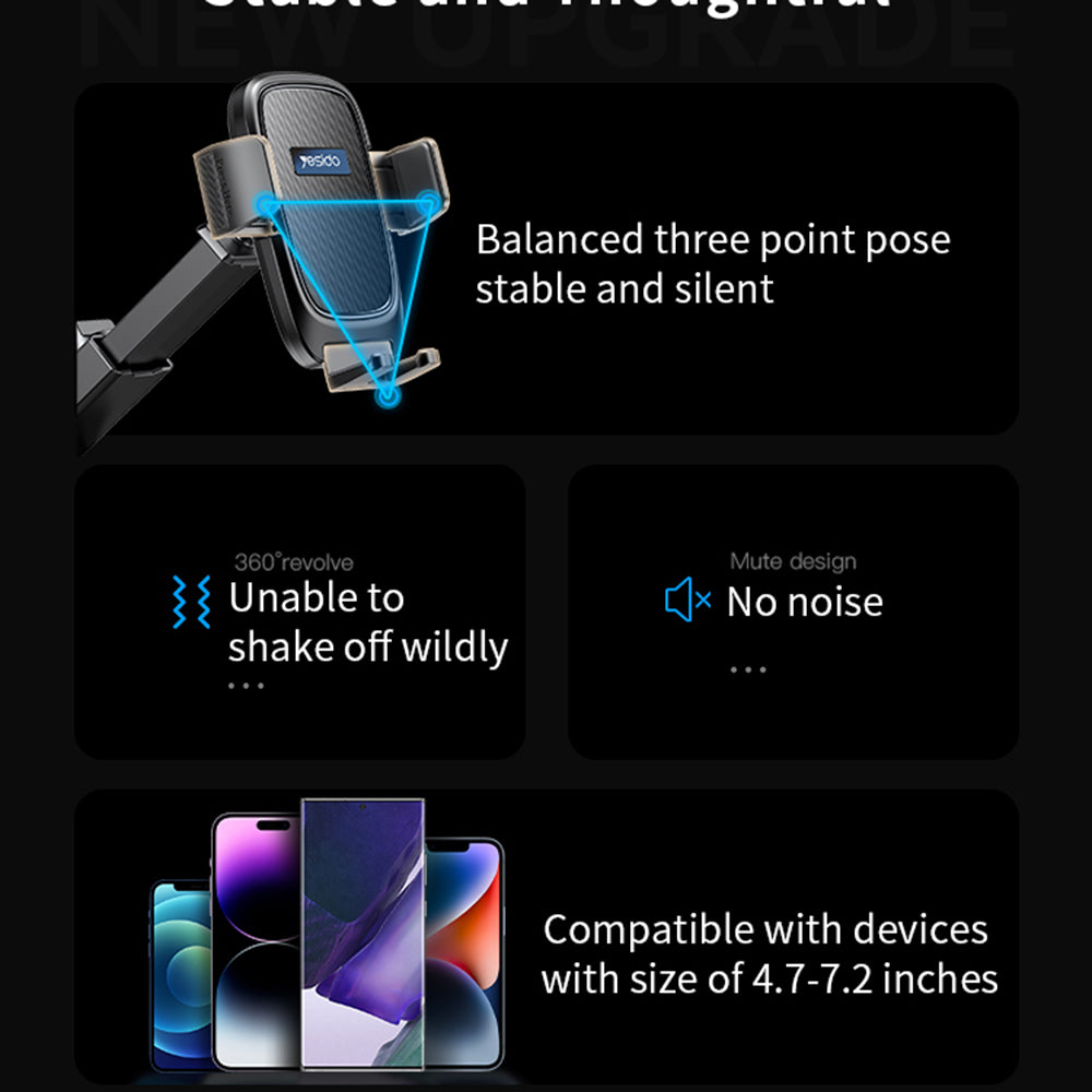 Bilhållare Yesido C262, 4.7 tum - 7.2 tum, Svart