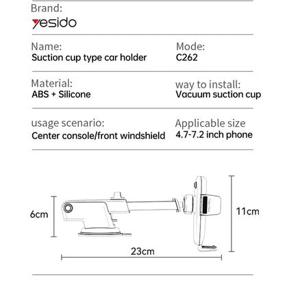 Bilhållare Yesido C262, 4.7 tum - 7.2 tum, Svart