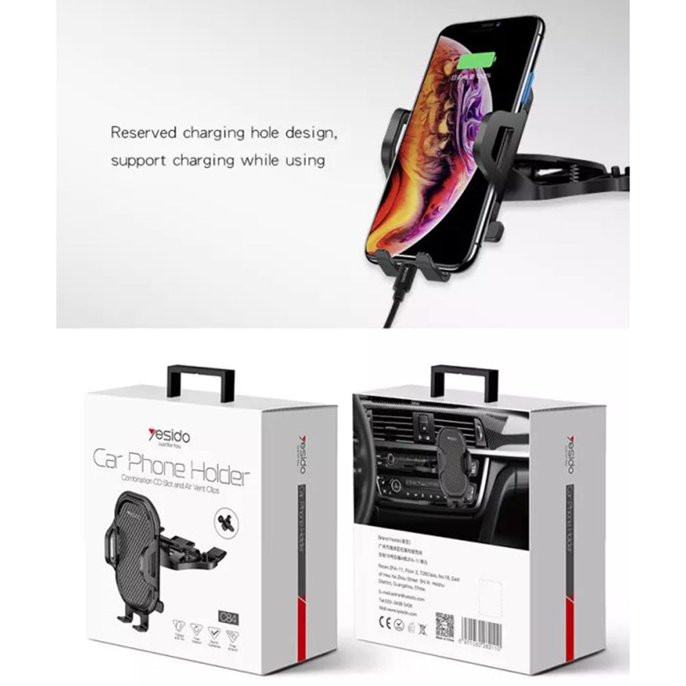 Bilhållare Yesido C84, 4.7 tum - 7.4 tum, Svart