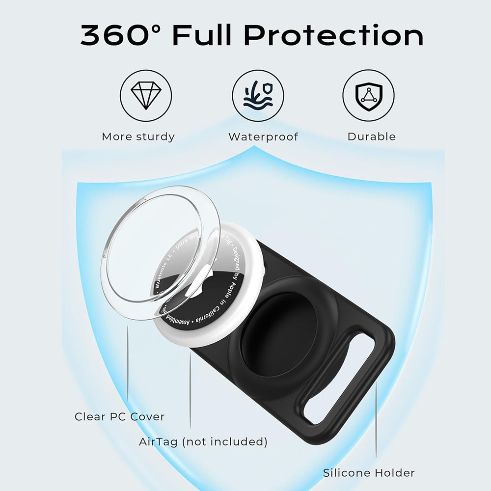Techsuit BuddyGuard DG1-stöd för Apple AirTag på husdjurs halsband, Svart