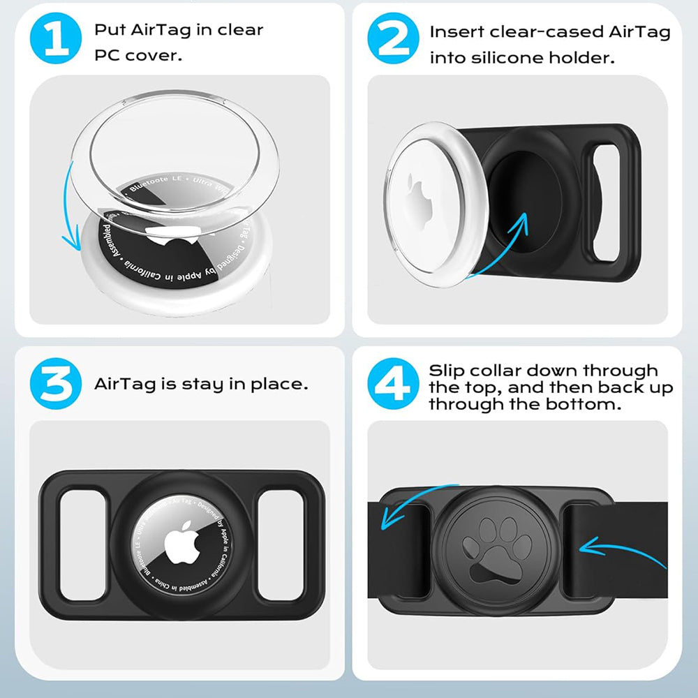 Techsuit BuddyGuard DG1-stöd för Apple AirTag på husdjurs halsband, Svart