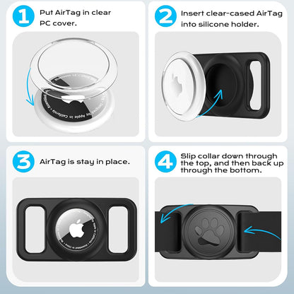 Techsuit BuddyGuard DG1-stöd för Apple AirTag på husdjurs halsband, Svart