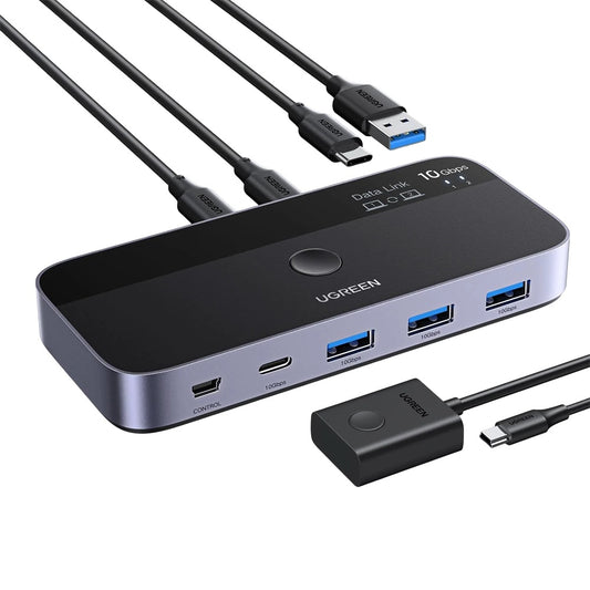 Switch USB UGREEN CM691 (45784), 3 x USB-A 3.2 - 1 x USB-C - 1 x miniUSB, Svart
