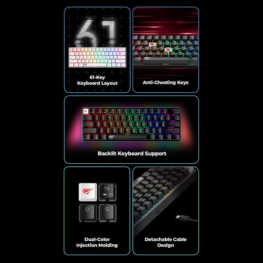 Gamingtangentbord HAVIT KB903L, RGB, 1.8m, Vit