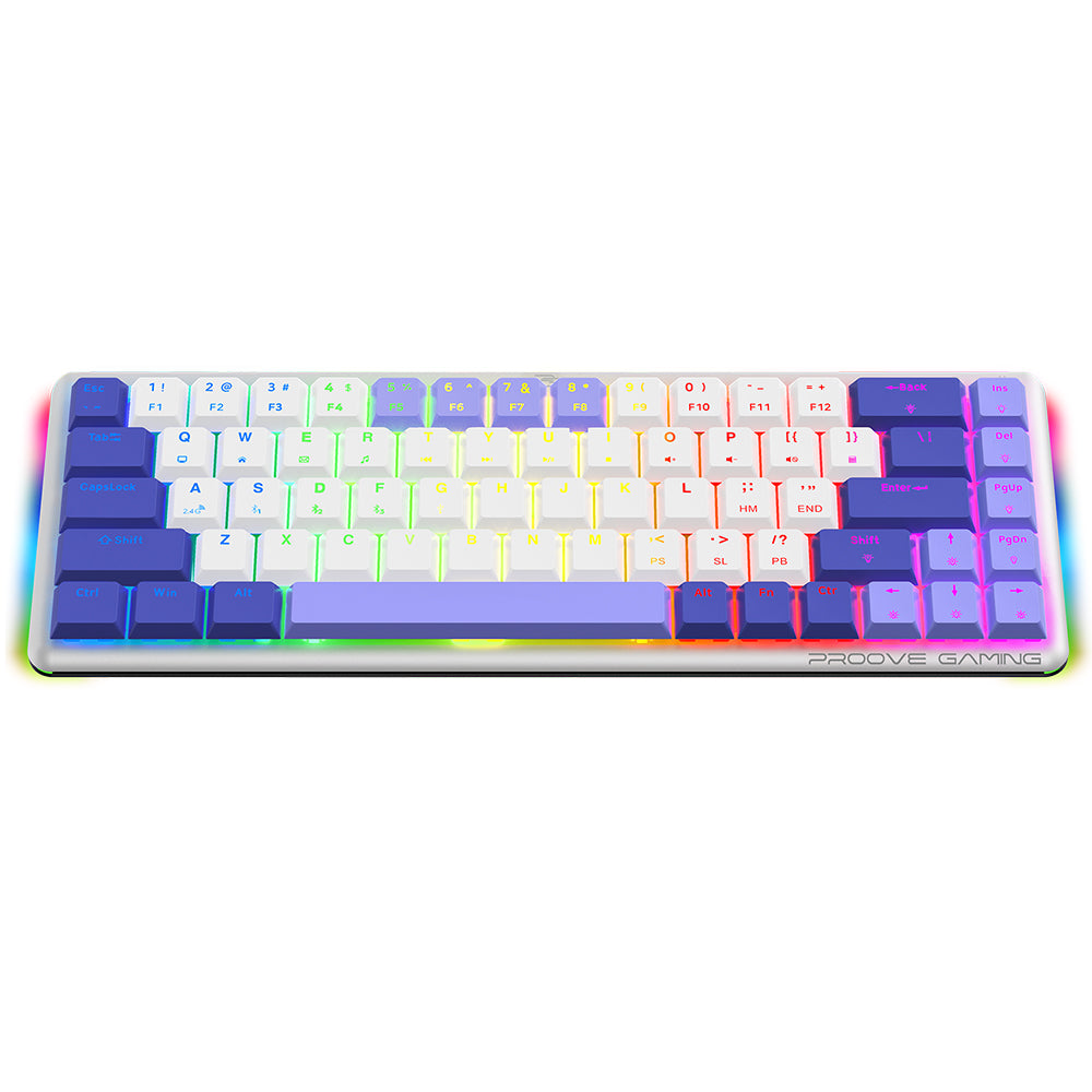 Trådlöst Gamingtangentbord Proove AFK, RGB, BT / Wi-Fi / Kabelanslutet, 1.5m, Vit WKAFKEN22002