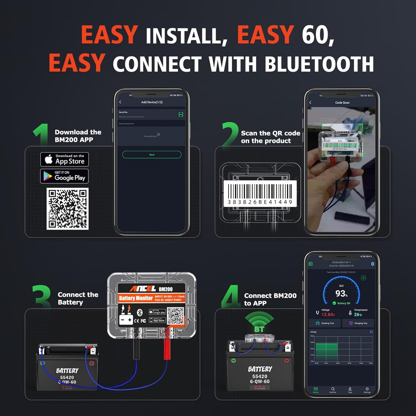 Bluetooth-testare för bilbatteriövervakning Ancel BM200