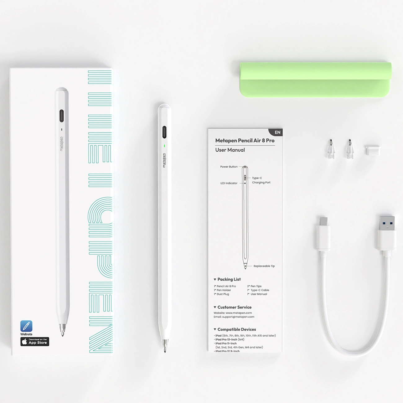 Touch Pen Metapen Air8 Pro för Apple iPad, Aktiv Version, Vit ME-APP172